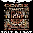2012.9.1（SAT）@新大久保EARTHDOM 人間堂presents “GBBG ~4th Action~” -BAND- COMIX from札幌 ∴【SANTEN】from神戸 THE TELEPATHYS from大阪 TUCKER CHEERIO ZENOCIDE THE DEAD PAN SPEAKERS -DJ- dj Moon Maniac and more… OPEN_17:30 / START_18:00 ADV_¥1,500+1D / DOOR_¥2,000+1D
